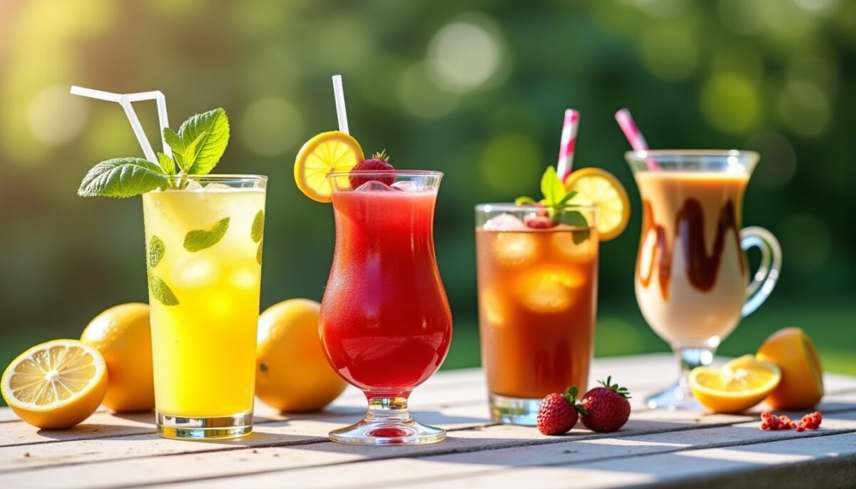 Délices estivaux faits maison : limonades rafraîchissantes, smoothies vitaminés, thés glacés aromatiques et cafés glacés gourmands