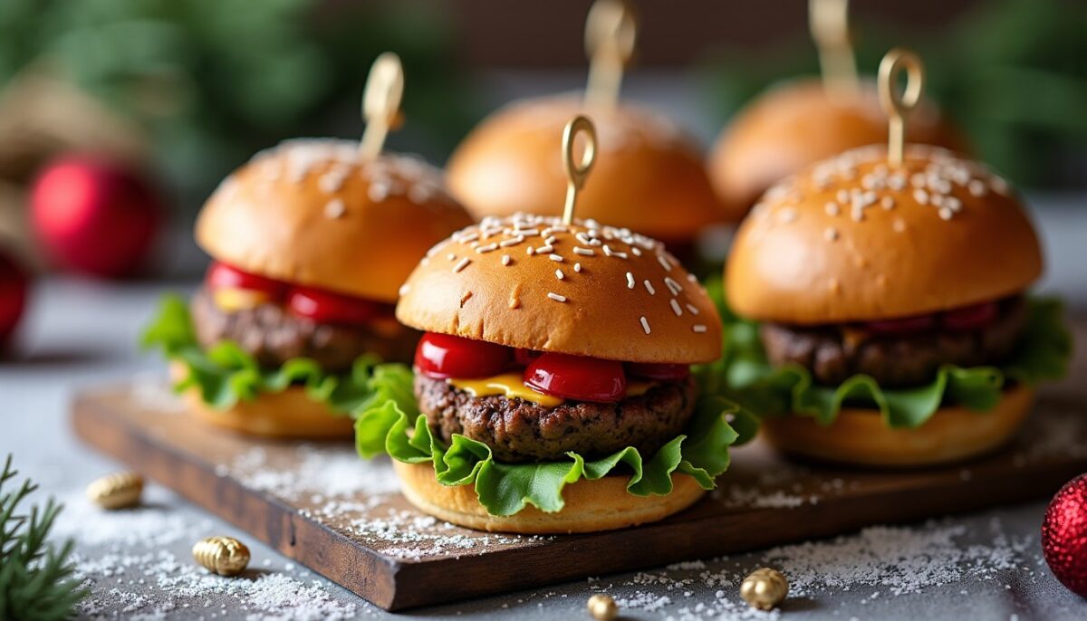 Sélection gourmande de garnitures festives pour mini burgers apéritifs de Noël